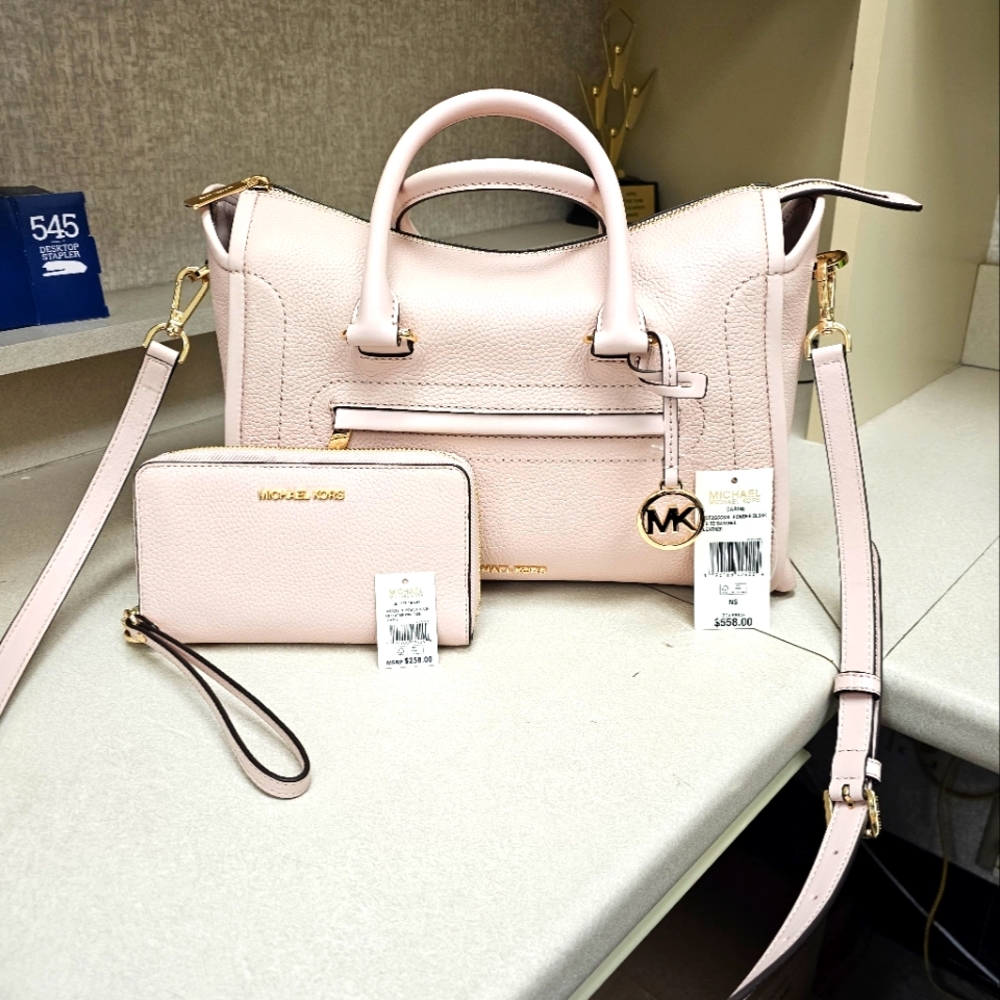 MICHAEL KORS CARINE SATCHELSHOULDER CROSSBODY BAG with wallet and makeup bag